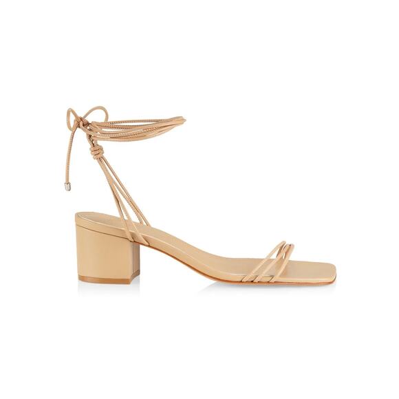 Schutz Thea Nude Tan Strappy Ankle Tie Block Heel  Square Toe Sandals Size 9B - Picture 1 of 4